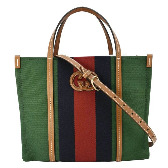 Gucci GG Interlocking Canvas Web Tote Bag Tri Color Green 727728 - Picture 1 of 12